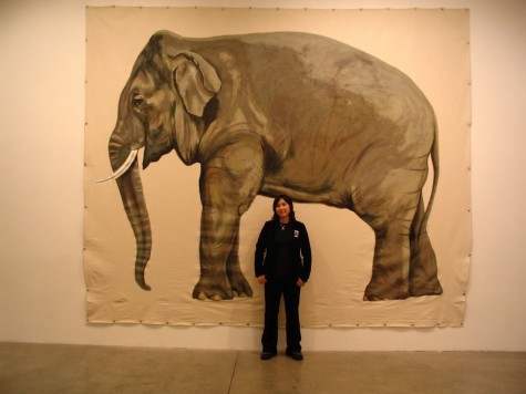 Mayuka and her life size painting of Billy the elephant