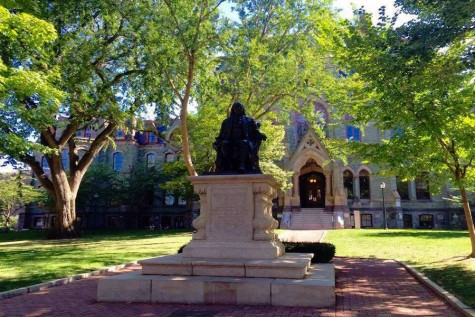 A statue of Benjamin Franklin, the founder of the University of Pennsylvania.