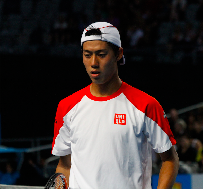 Kei Nishikori proudly wears the Uniqlo logo at the Australian Open 2011. 