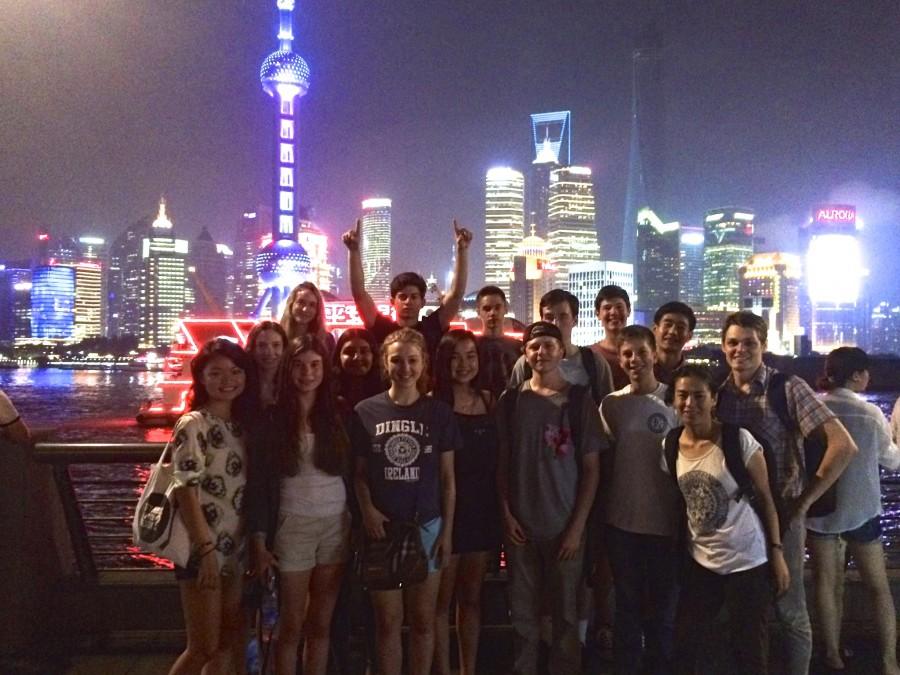 The Chinese Language Immersion group poses at the Bund in Shanghai. 