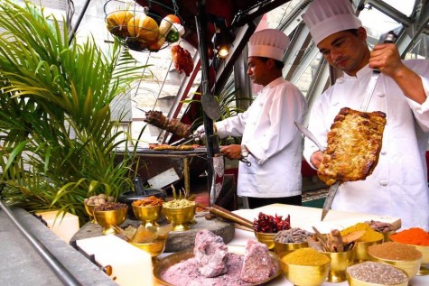 Chefs prepare for lunch buffet.