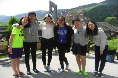 The counsellors - from left to right : Alice, Karin K, Chinatsu, Harshita, Sarah, and Hana N.