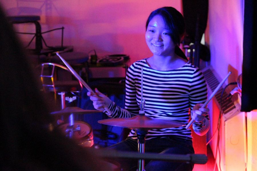 Drummer of Genre Neutral, Lisa S. (12), is excited to try new approaches to drumming. 