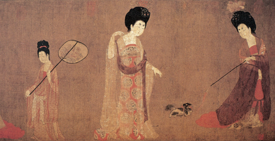 Zhou Fang’s Court Ladies Wearing Headdresses painted during the Tang Dynasty.