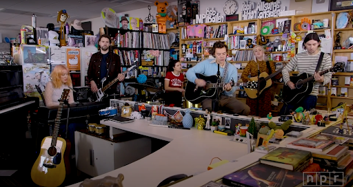 Harry Styles performs “Watermelon Sugar” at the Tiny Desk Studio on February 25th, 2020. 


