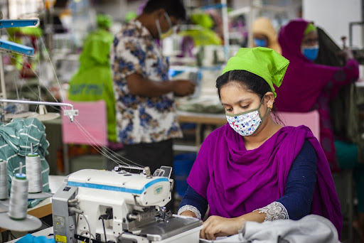 A worker in a garment factory in Dhaka during the COVID-19 pandemic.