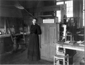 Marie Curie in her Paris laboratory (1912). Marie Curie was the first female to win the Nobel Prize in Physics and Chemistry.