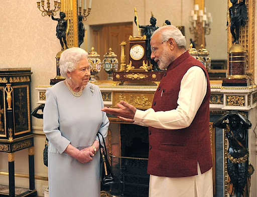 Prime Minister Narendra Modi meeting Her Majesty Queen Elizabeth II, of the United Kingdom, in London in 2015. 